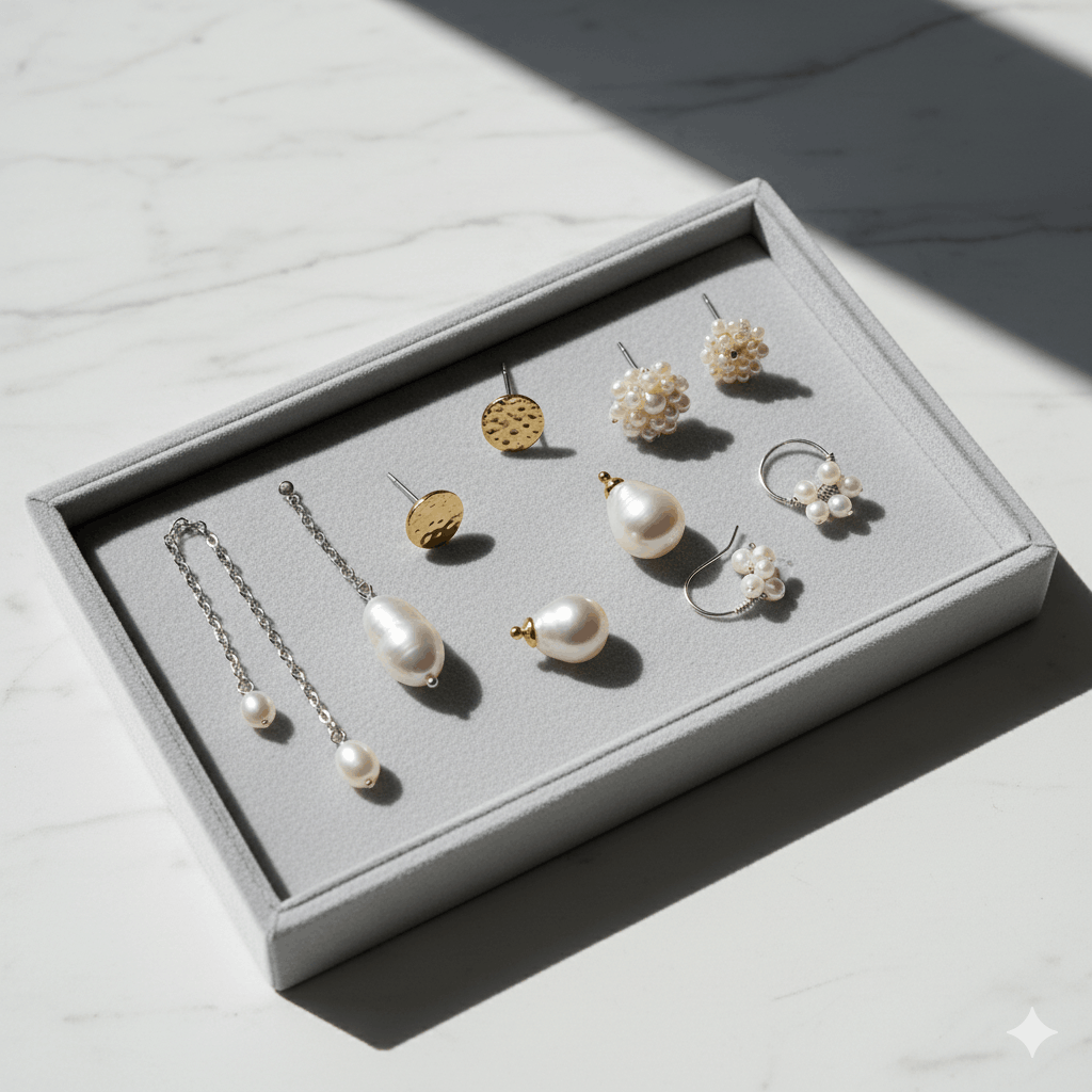 04. Shop Asymmetrical Pearl Earrings at PearlsOnly